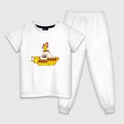 Пижама хлопковая детская The Beatles Yellow Submarine в дудл стиле, цвет: белый