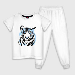 Пижама хлопковая детская Line Blue Tiger, цвет: белый