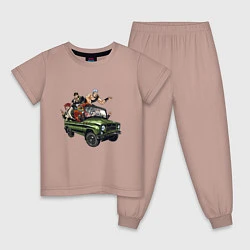 Пижама хлопковая детская Персонажи жожо едут на уазике джо джо, цвет: пыльно-розовый