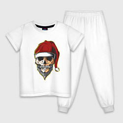 Пижама хлопковая детская Santa Skull, цвет: белый