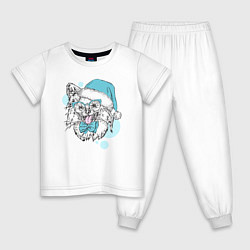 Пижама хлопковая детская Новогодняя собачка, цвет: белый