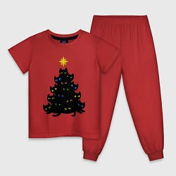 Пижама хлопковая детская НовоКОТняя елка, цвет: красный