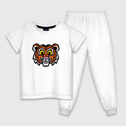 Пижама хлопковая детская Голова забавного тигра, цвет: белый