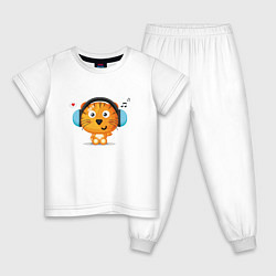 Пижама хлопковая детская Тигренок в наушниках, цвет: белый