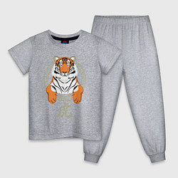 Пижама хлопковая детская Тигр в раме, цвет: меланж
