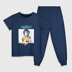 Пижама хлопковая детская Милый сяо с мишкой, цвет: тёмно-синий