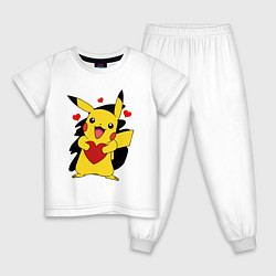 Пижама хлопковая детская ПИКАЧУ И СЕРДЕЧКО POKENON PIKACHU LOVE, цвет: белый