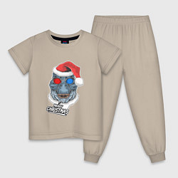 Пижама хлопковая детская Динозавр Merry Christmas, цвет: миндальный