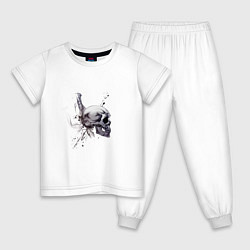 Пижама хлопковая детская Череп Брызги краски, цвет: белый