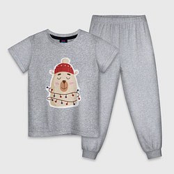 Пижама хлопковая детская Медведь в гирляндах, цвет: меланж