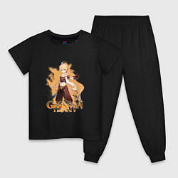 Пижама хлопковая детская Итэр Aether Genshin Impact, цвет: черный