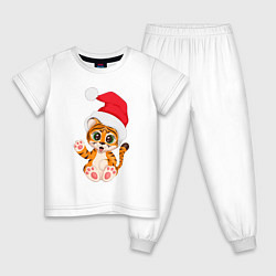 Пижама хлопковая детская Новый год тигренок, цвет: белый