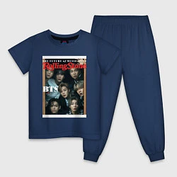 Пижама хлопковая детская BTS БТС на обложке журнала, цвет: тёмно-синий