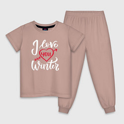 Пижама хлопковая детская Heart I love you winter, цвет: пыльно-розовый