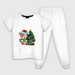 Пижама хлопковая детская Тигрины подарки, цвет: белый