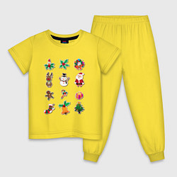 Пижама хлопковая детская Санта-Клауса новый год, цвет: желтый