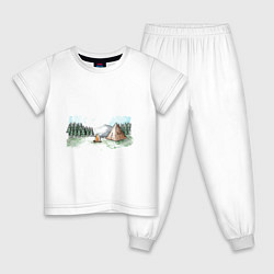Пижама хлопковая детская Поход в горы, цвет: белый