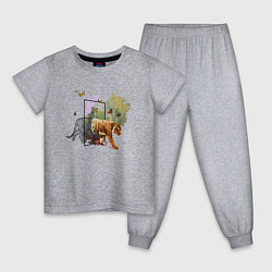 Пижама хлопковая детская Тигр из матрицы Японский акварельный арт, цвет: меланж