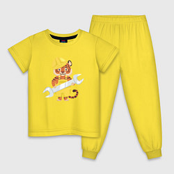 Пижама хлопковая детская Тигр ремонтник, цвет: желтый