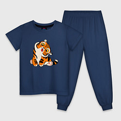 Пижама хлопковая детская Смешной тигренок, цвет: тёмно-синий