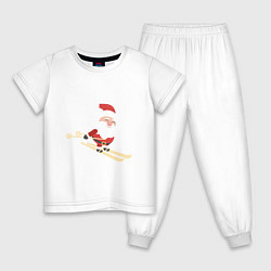 Пижама хлопковая детская Дед Мороз на лыжах, цвет: белый