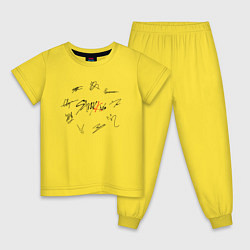 Пижама хлопковая детская STRAY KIDS АВТОГРАФЫ ЧЁРНЫЙ, цвет: желтый