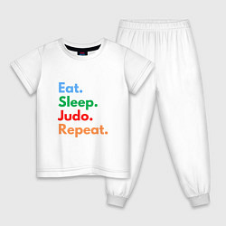 Пижама хлопковая детская Eat Sleep Judo Repeat, цвет: белый