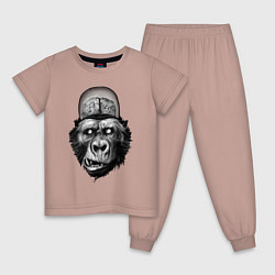 Пижама хлопковая детская Gorilla brains, цвет: пыльно-розовый