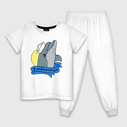 Пижама хлопковая детская Дельфин на фоне солнца, цвет: белый
