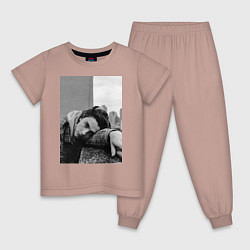 Пижама хлопковая детская Шаламе черно белое фото на фоне города, цвет: пыльно-розовый