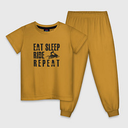 Пижама хлопковая детская Eat, sleep, ride, repeat, цвет: горчичный