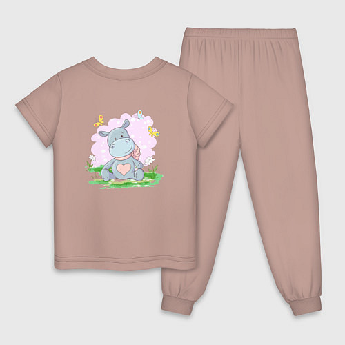 Детская пижама Бегемотик в цветочках / Пыльно-розовый – фото 2