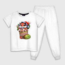 Пижама хлопковая детская Тигренок в носке 2022, цвет: белый