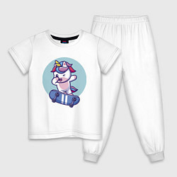 Пижама хлопковая детская Единорожка на скейте, цвет: белый