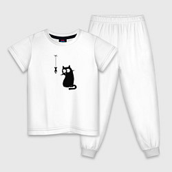 Пижама хлопковая детская Котик и рыбка, цвет: белый