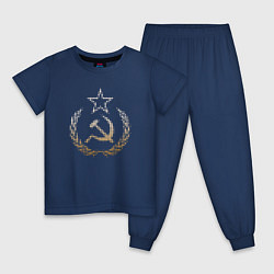 Пижама хлопковая детская Символы СССР стиль полутон, цвет: тёмно-синий