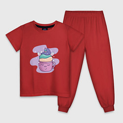 Пижама хлопковая детская Единорожка пудинг, цвет: красный