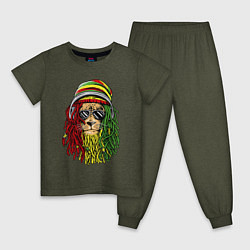Пижама хлопковая детская Rasta lioN, цвет: меланж-хаки
