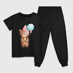Пижама хлопковая детская Медвежонок с шариками День Рождения, цвет: черный