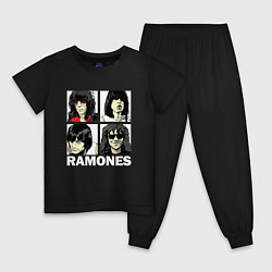 Пижама хлопковая детская Ramones, Рамонес Портреты, цвет: черный