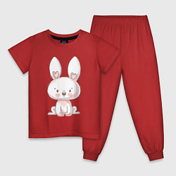 Пижама хлопковая детская Милый белый зайчик, цвет: красный