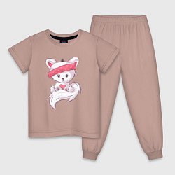 Пижама хлопковая детская Лисичка с повязкой, цвет: пыльно-розовый