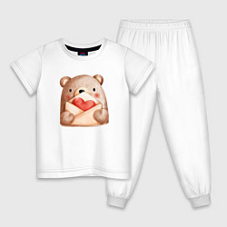 Пижама хлопковая детская Медвежонок с валентинкой, цвет: белый