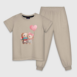 Пижама хлопковая детская Влюбленные медвежата, цвет: миндальный