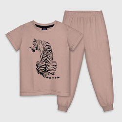 Пижама хлопковая детская Тигр со спины, цвет: пыльно-розовый