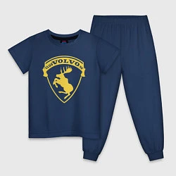 Пижама хлопковая детская VOLVO логотип жёлтый, цвет: тёмно-синий