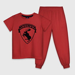 Пижама хлопковая детская VOLVO логотип чёрный, цвет: красный