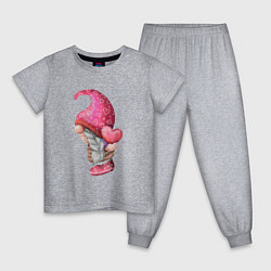 Пижама хлопковая детская 14 февраля, гномик, цвет: меланж