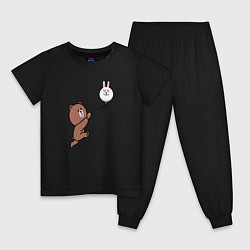 Пижама хлопковая детская Погоня за шариком-зайцем, цвет: черный