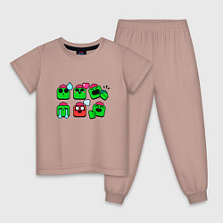 Пижама хлопковая детская Значки на Спайка Пины Бравл Старс, цвет: пыльно-розовый